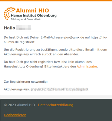 Ansicht der ersten Bestätigungsmail