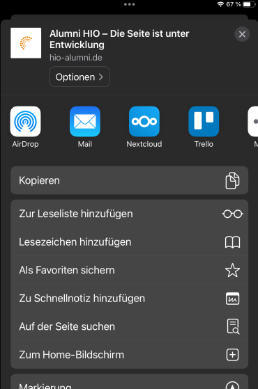 Das "Teilen"-Menü im Safari.